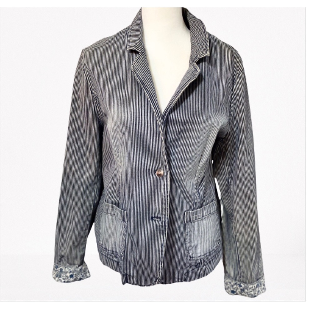 90s Vintage Bleached Striped Stretch Denim Jacket with Front Buttons Siz…